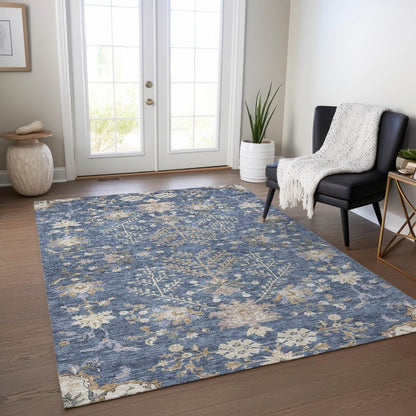 LOOMLAN Rugs Doris Blue Washable Indoor-Outdoor Rug