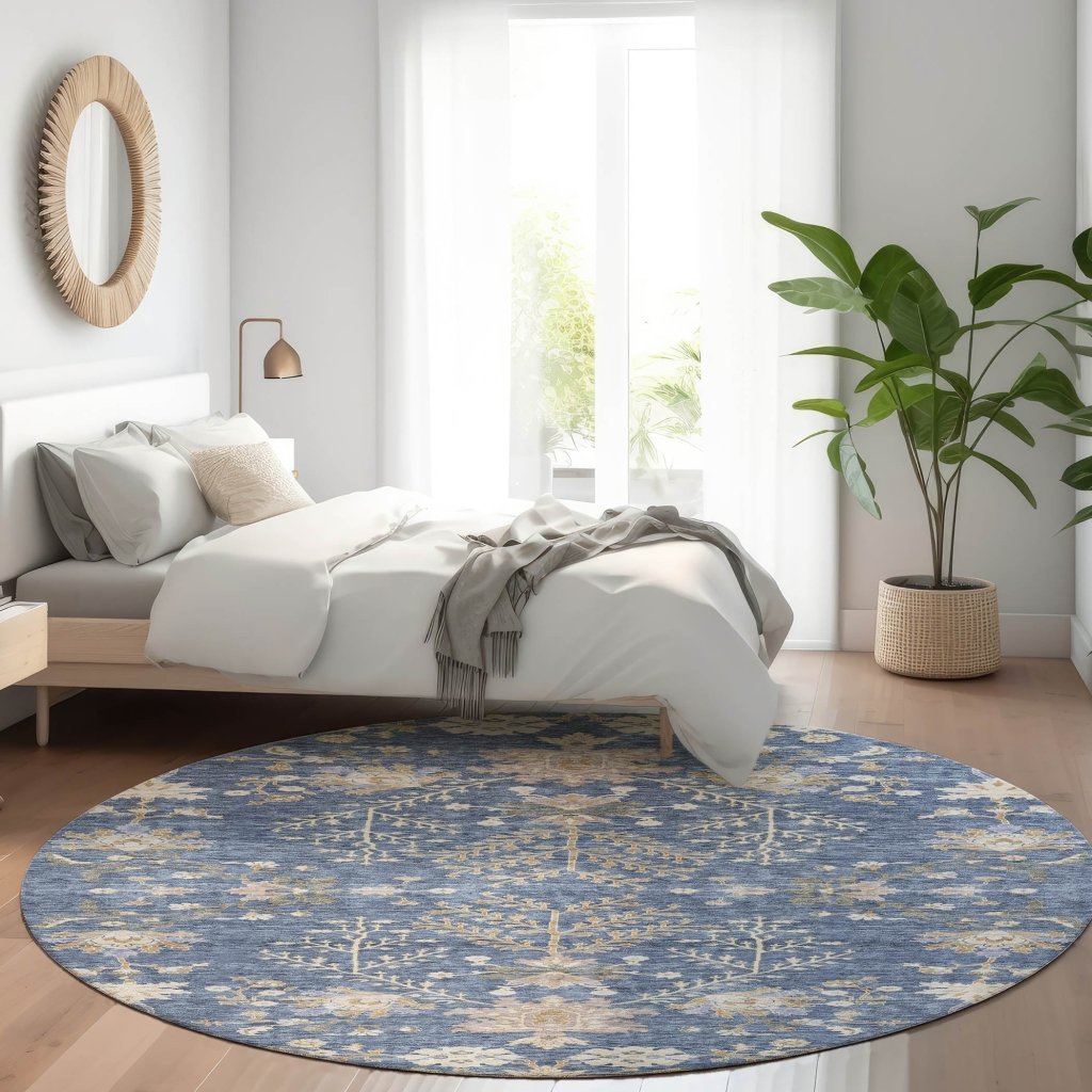 LOOMLAN Rugs Doris Blue Washable Indoor-Outdoor Rug