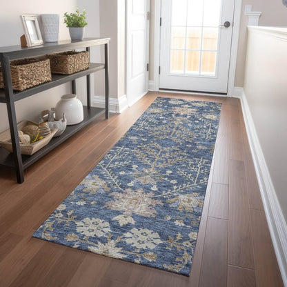 LOOMLAN Rugs Doris Blue Washable Indoor-Outdoor Rug