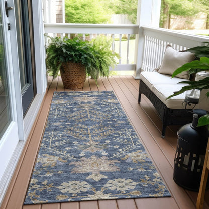 LOOMLAN Rugs Doris Blue Washable Indoor-Outdoor Rug