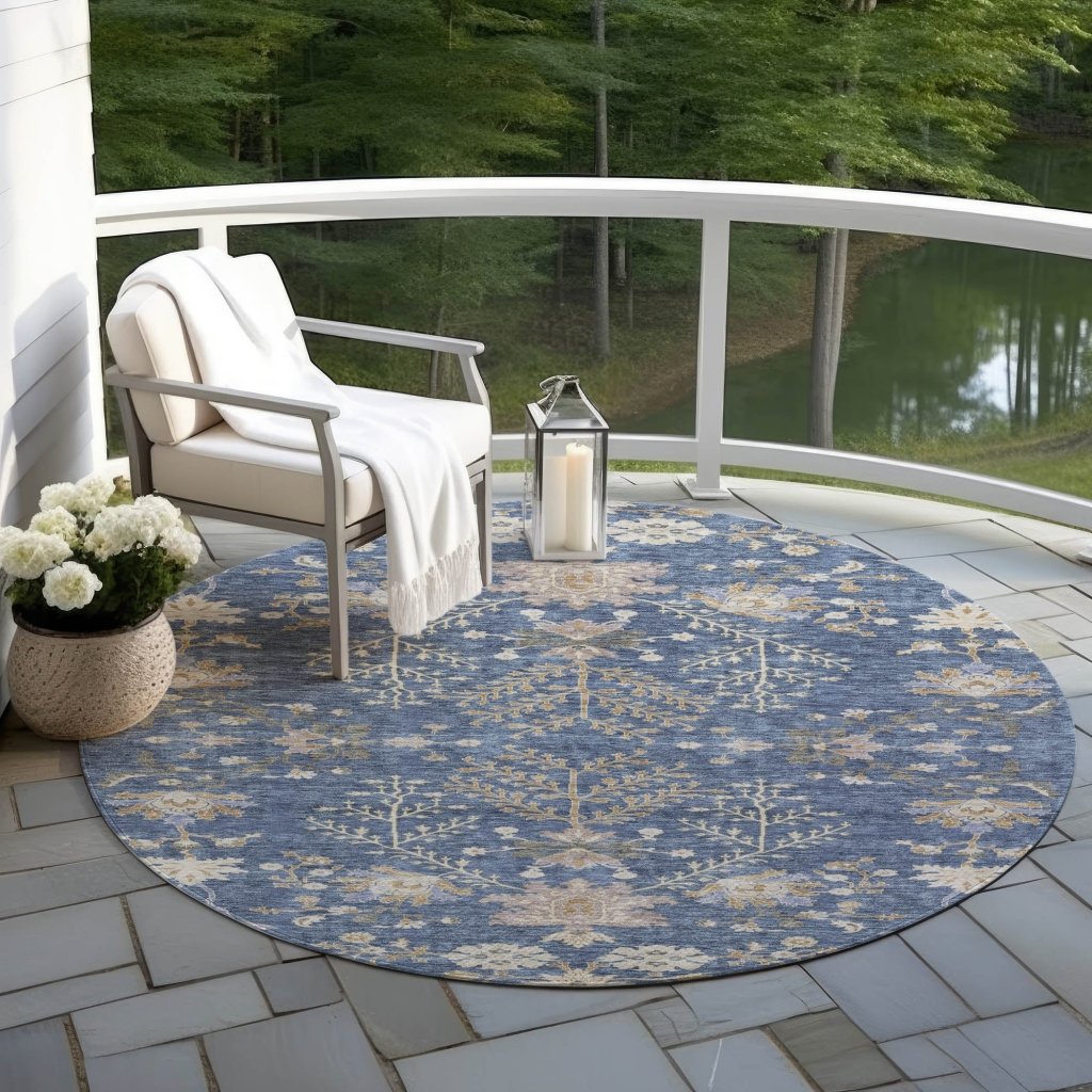 LOOMLAN Rugs Doris Blue Washable Indoor-Outdoor Rug
