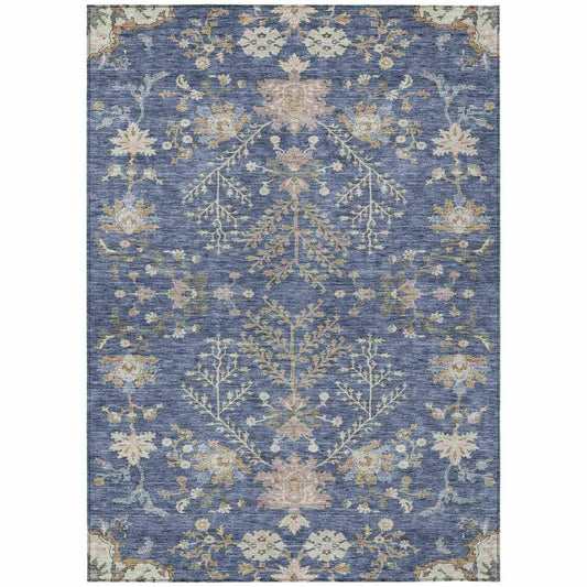 LOOMLAN Rugs Doris Blue Washable Indoor-Outdoor Rug
