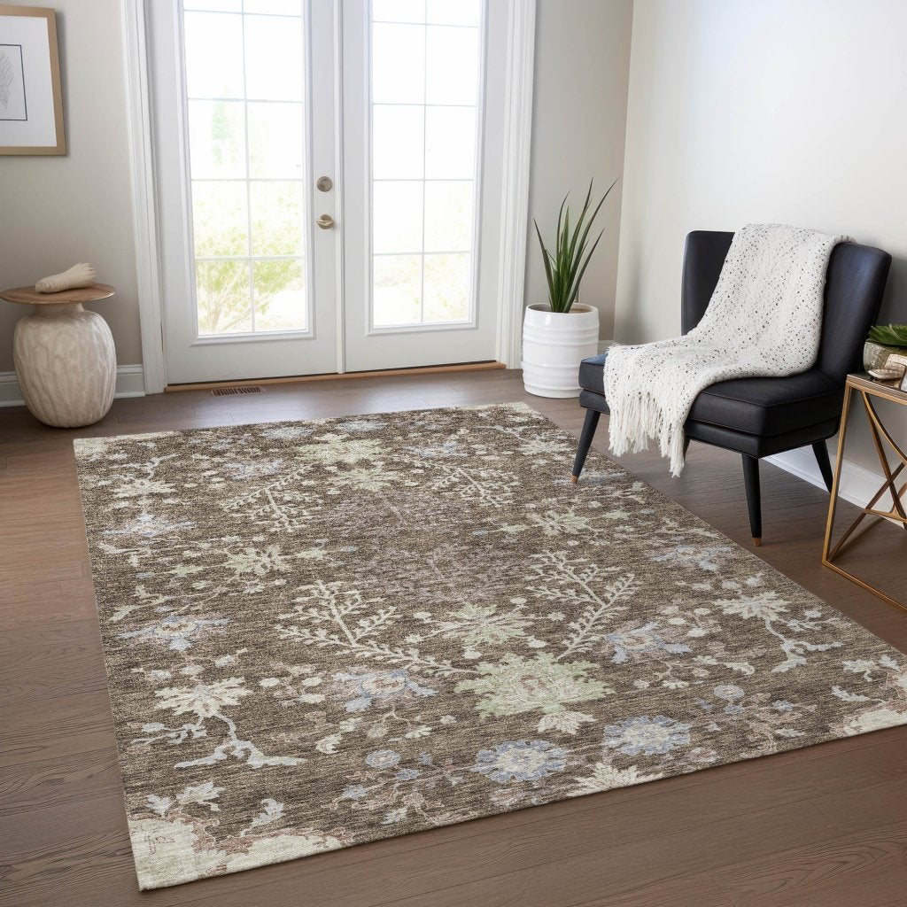LOOMLAN Rugs Doris Brown Washable Indoor-Outdoor Rug