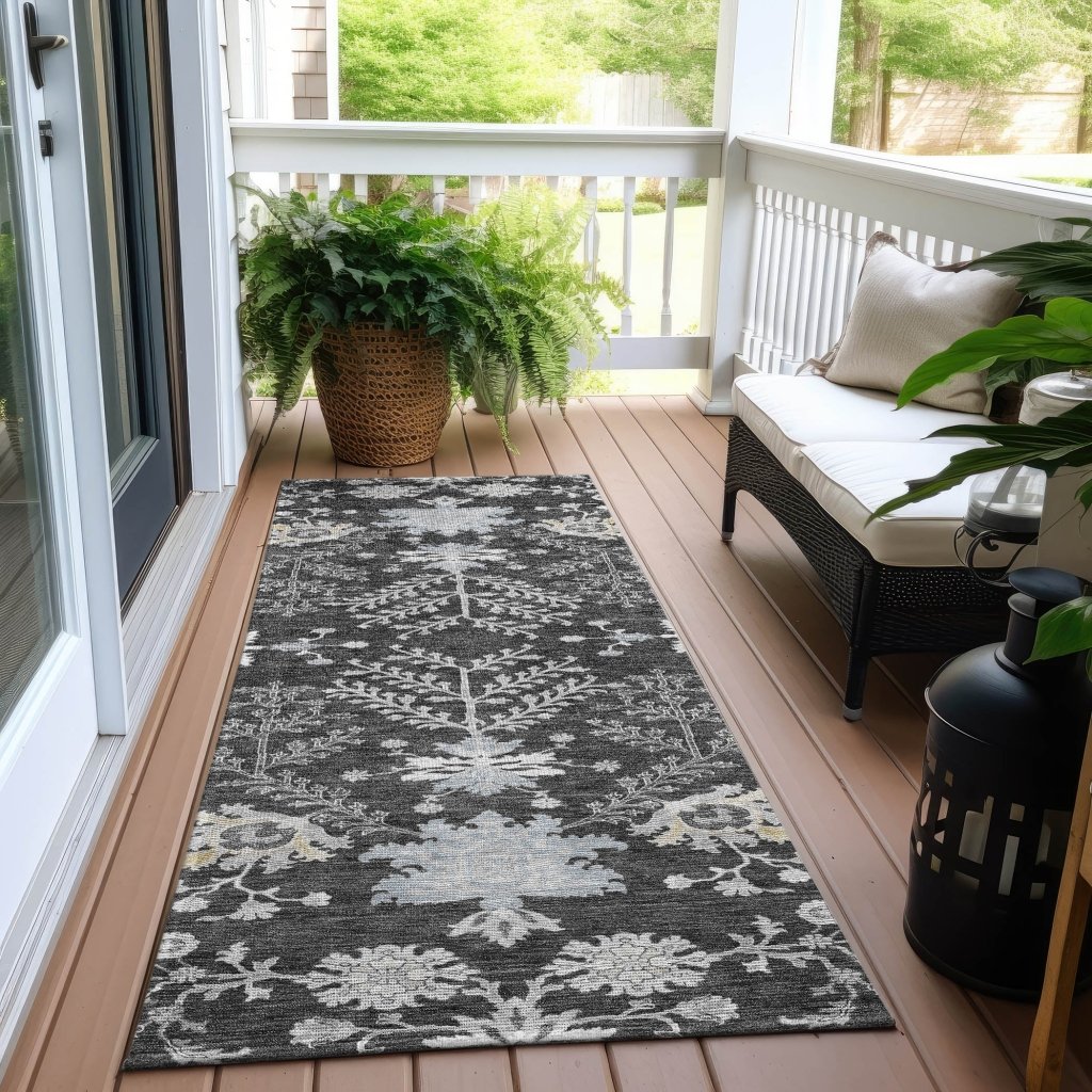 LOOMLAN Rugs Doris Charcoal Washable Indoor-Outdoor Rug