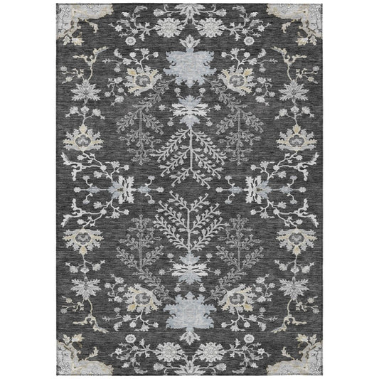 LOOMLAN Rugs Doris Charcoal Washable Indoor-Outdoor Rug