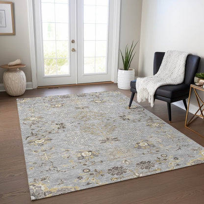LOOMLAN Rugs Doris Gray Washable Indoor-Outdoor Rug