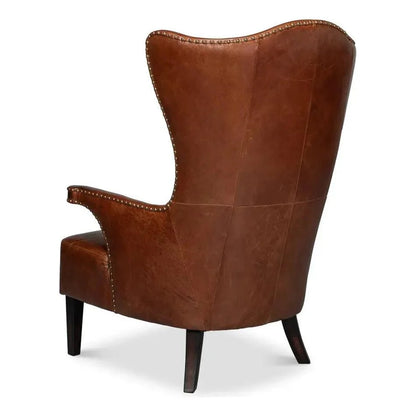 Drake Distilled Leather Accent Chair Tall Back - LOOMLAN - Sarreid - Accent Chairs