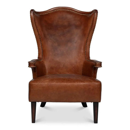 Sarreid Drake Distilled Leather Accent Chair Tall Back