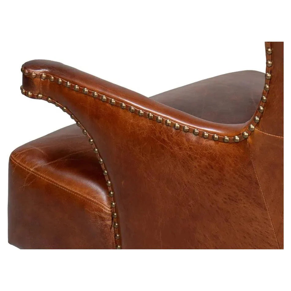 Drake Distilled Leather Accent Chair Tall Back - LOOMLAN - Sarreid - Accent Chairs