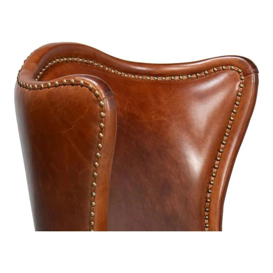 Drake Distilled Leather Accent Chair Tall Back - LOOMLAN - Sarreid - Accent Chairs