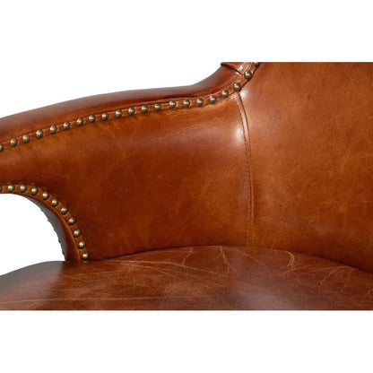 Drake Distilled Leather Accent Chair Tall Back - LOOMLAN - Sarreid - Accent Chairs