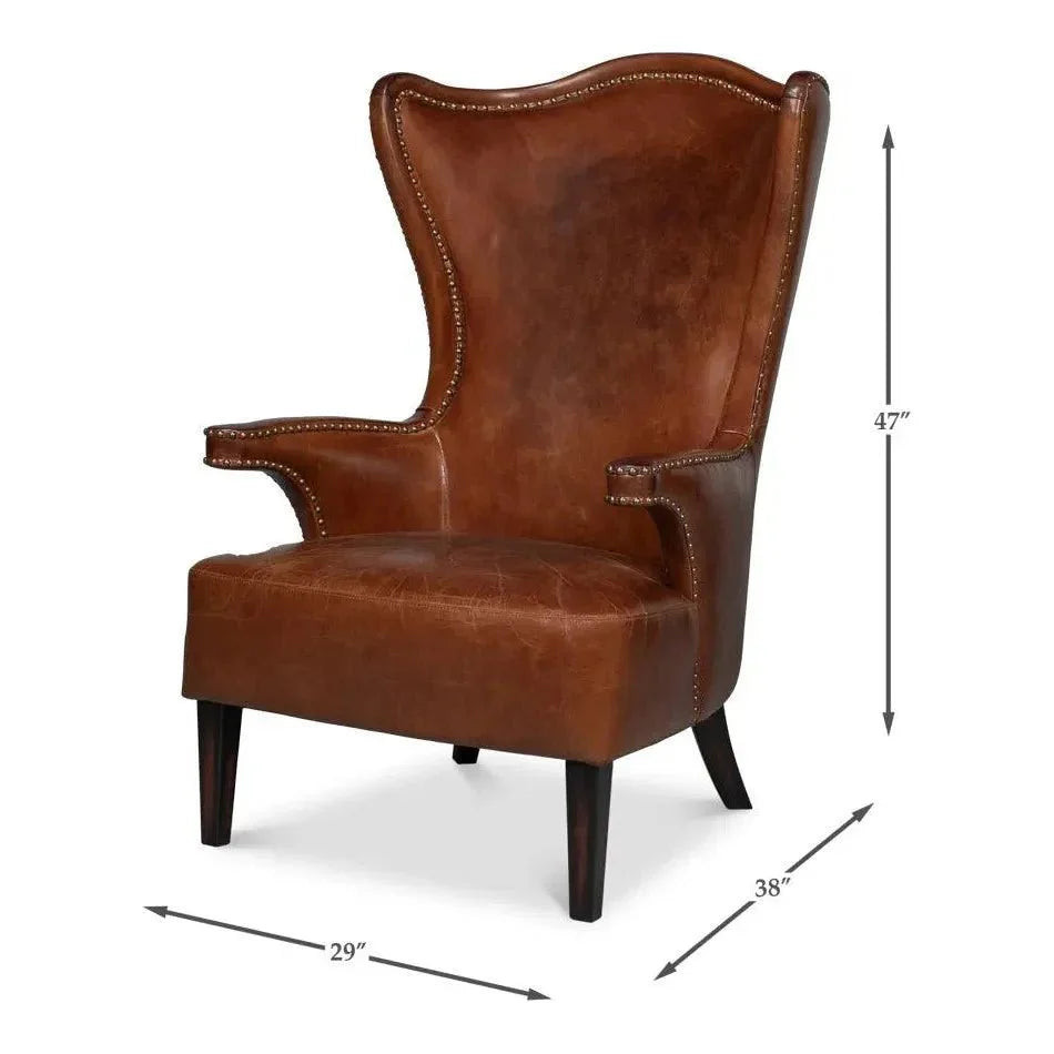 Drake Distilled Leather Accent Chair Tall Back - LOOMLAN - Sarreid - Accent Chairs