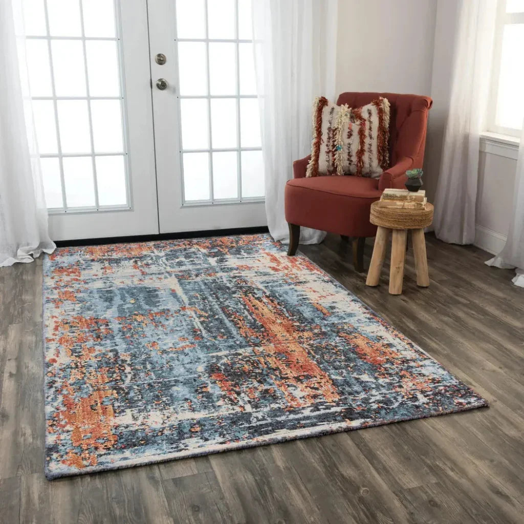 Devo Abstract Blue Large Area Rugs For Living Room -- blue