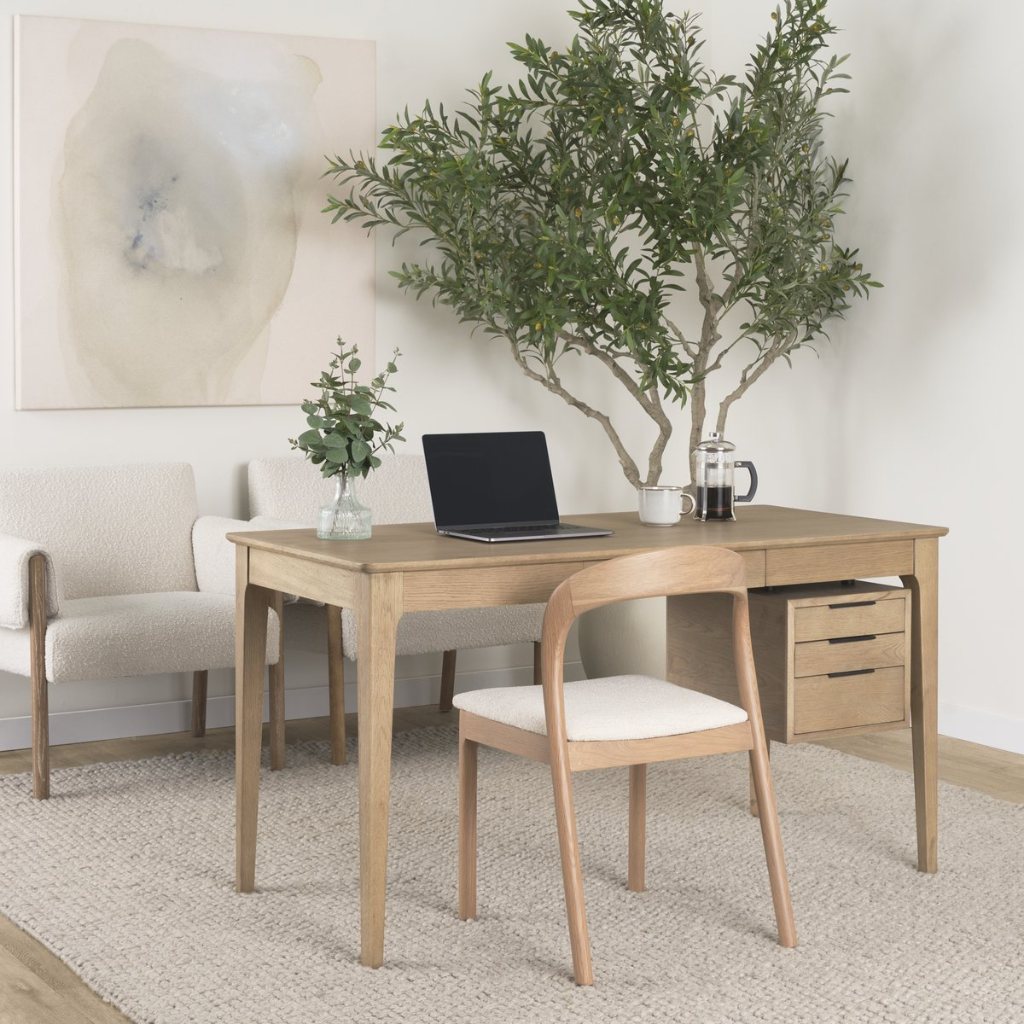 Tino 55.1"L Light Brown Solid Oak Wood 4-Drawer Desk -- Light Brown