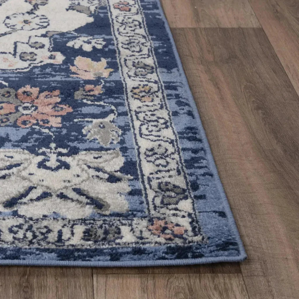 Danz Medallion Blue Kitchen Hallway Runner Rug -- blue