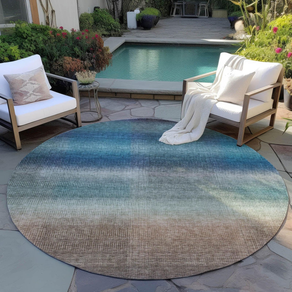 Haelor Blue Washable Indoor-Outdoor Rug