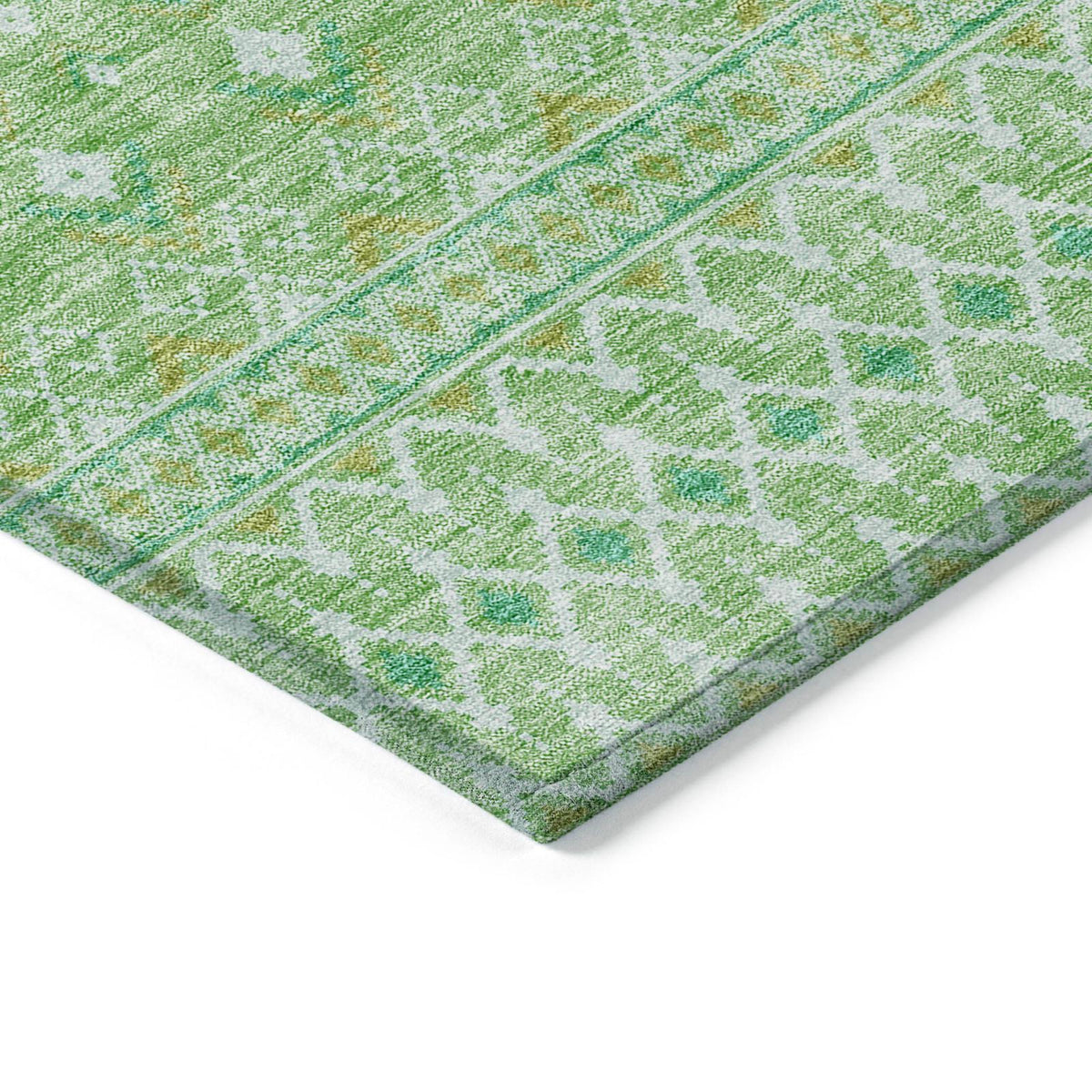 Boho Green Washable Indoor-Outdoor Rug