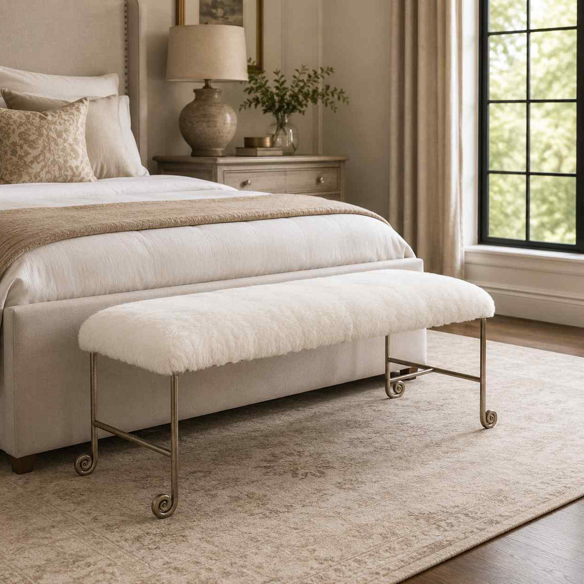 Justin Alpaca Fur Top Bedroom Bench - view 3
