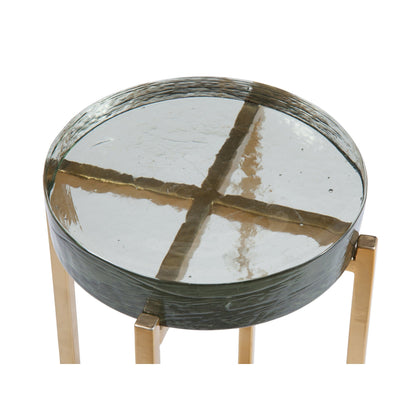 Laine Metal and Cast Glass Gold Round Accent Table