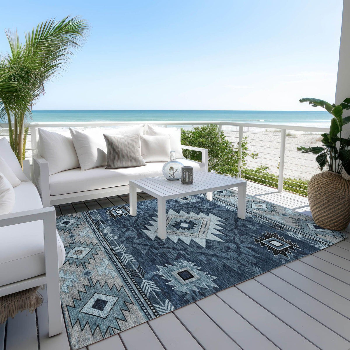 Jaelas Blue Washable Indoor-Outdoor Rug -- blue