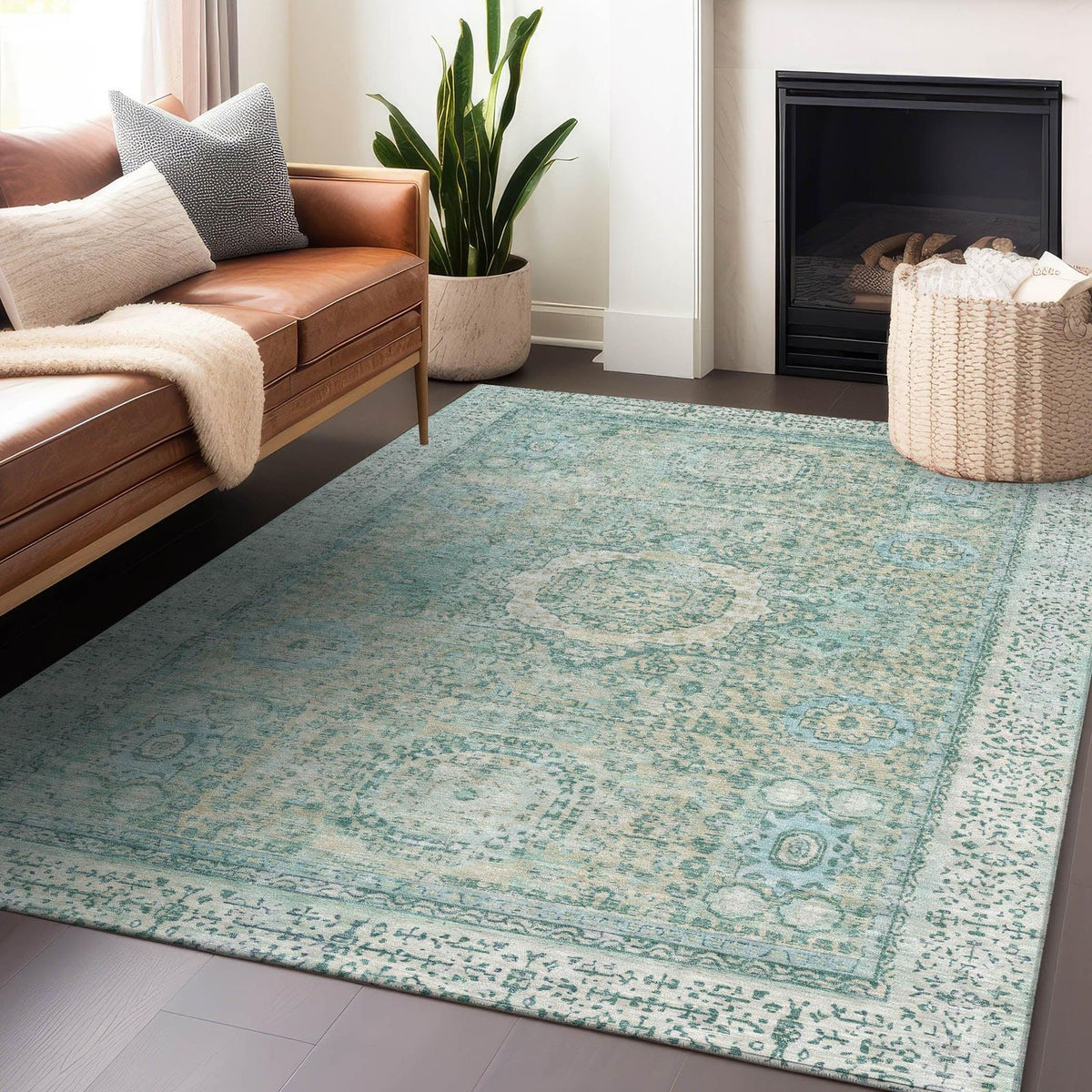 Irias Teal Washable Indoor-Outdoor Rug -- teal