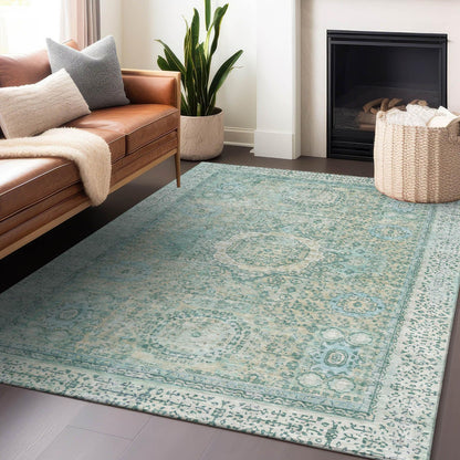 Irias Teal Washable Indoor-Outdoor Rug -- teal