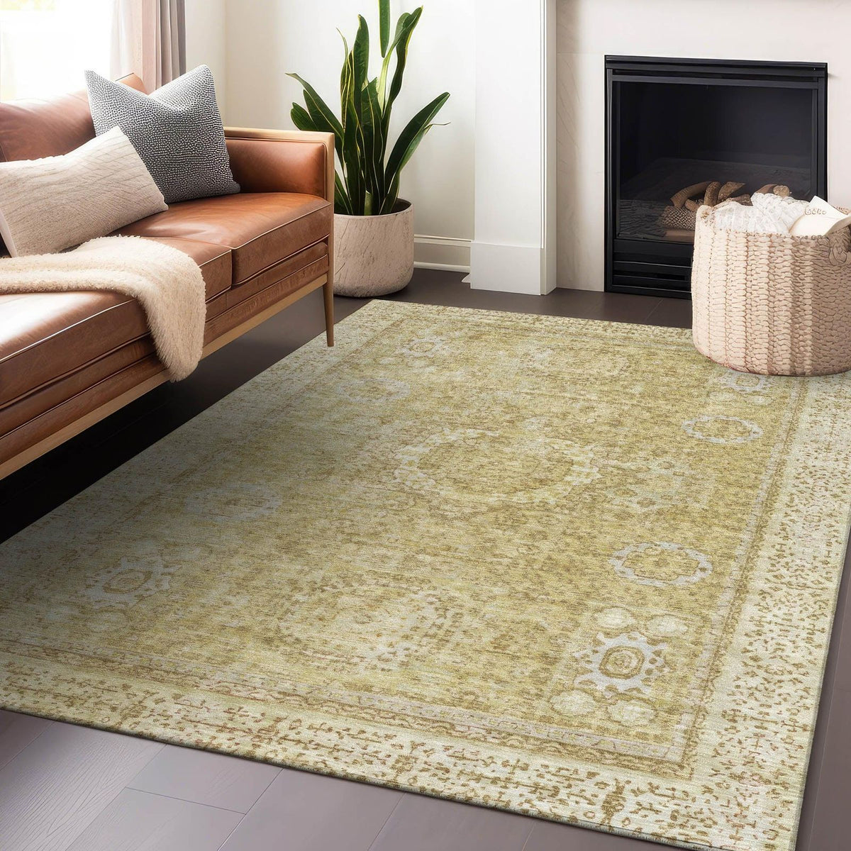 Irias Beige Washable Indoor-Outdoor Rug -- beige