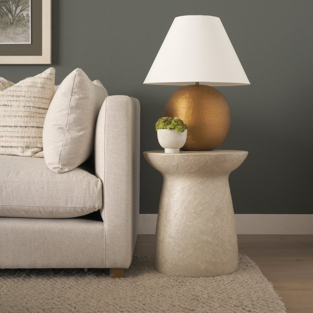 Mesa Round Stone Finish Pillar Accent Table -- Cream