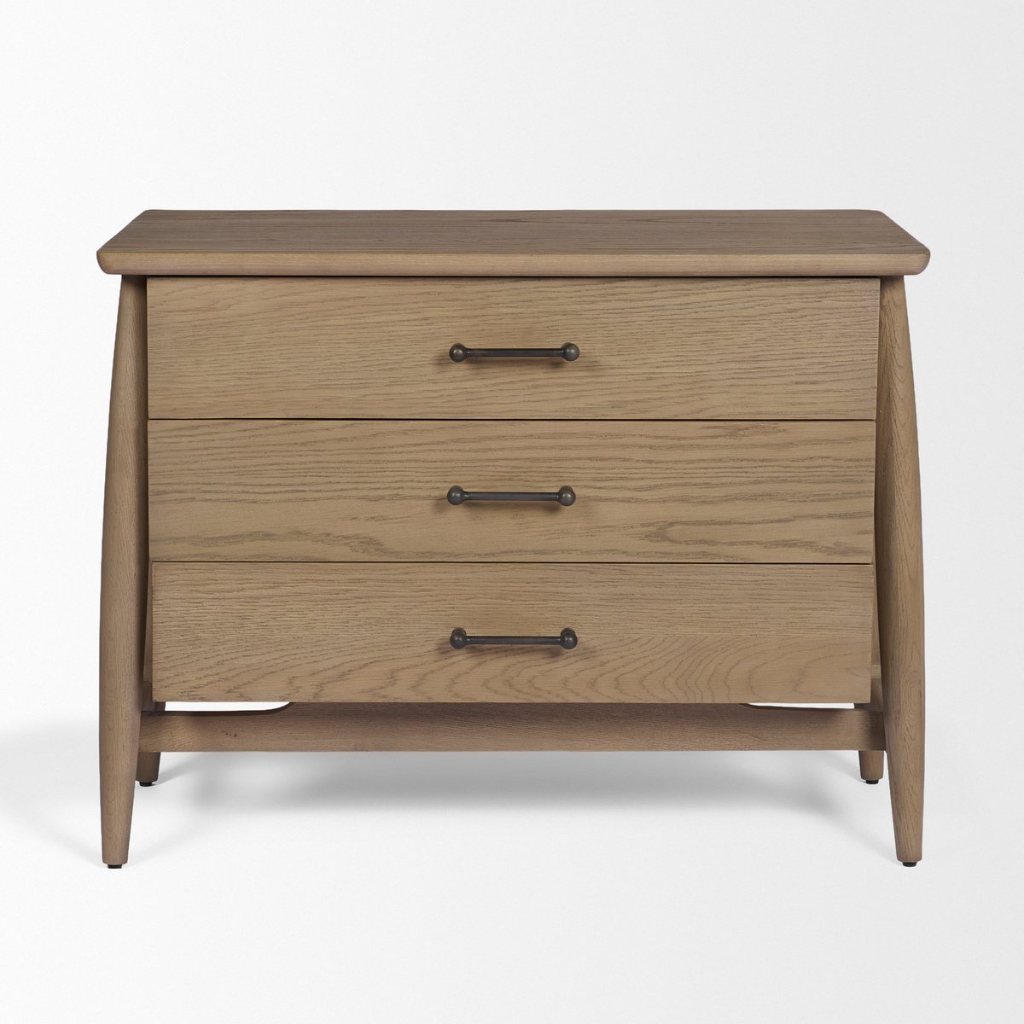 Hollis 35"W Gray-Brown Wood 3-Drawer Closed Nightstand -- Brown