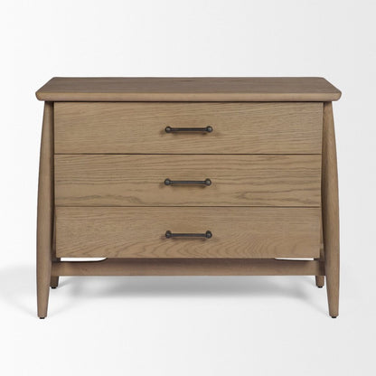 Hollis 35"W Gray-Brown Wood 3-Drawer Closed Nightstand -- Brown