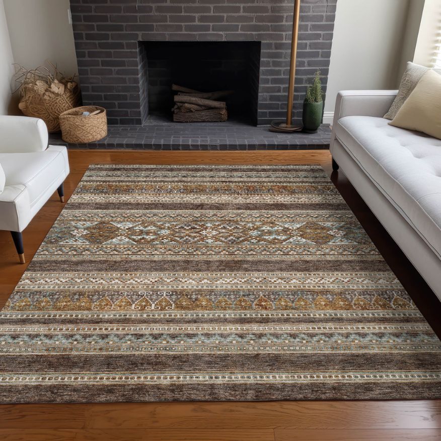 Southwest Brown Washable Indoor-Outdoor Rug