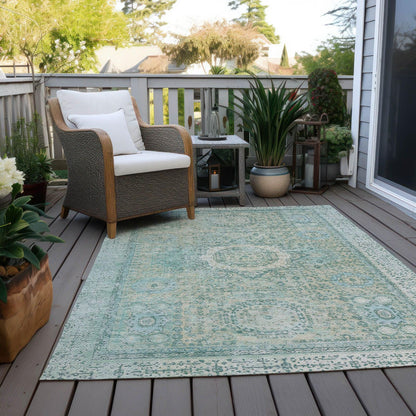 Irias Teal Washable Indoor-Outdoor Rug -- teal