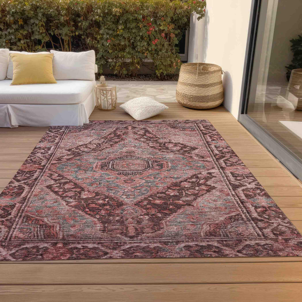 Kaelanor Orange Washable Indoor-Outdoor Rug