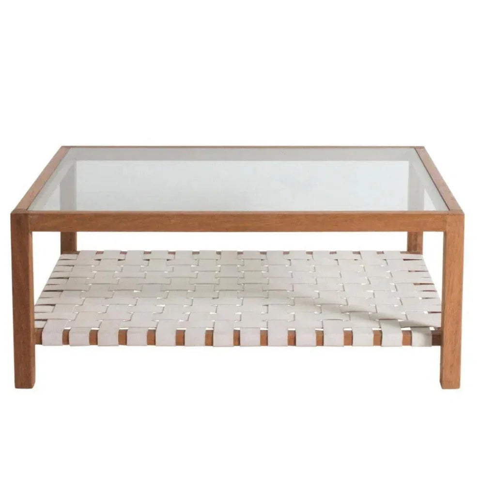 Glass & Leather Coffee Table Peyton Storage -- view 3