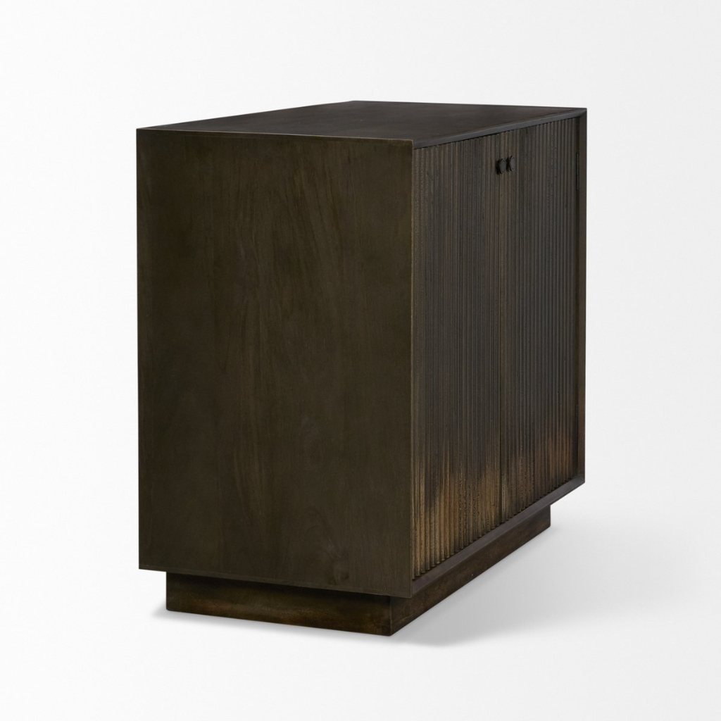 Cinder 36" Distressed Dark Brown Reeded 2-Door Closed Accent -- Dark Brown