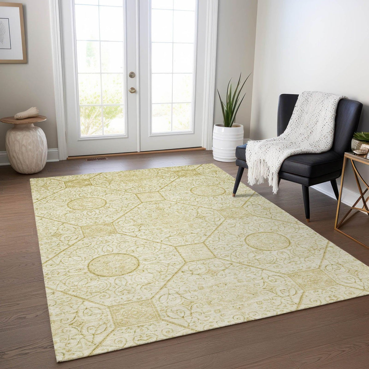 Iriora Gold Washable Indoor-Outdoor Rug -- gold