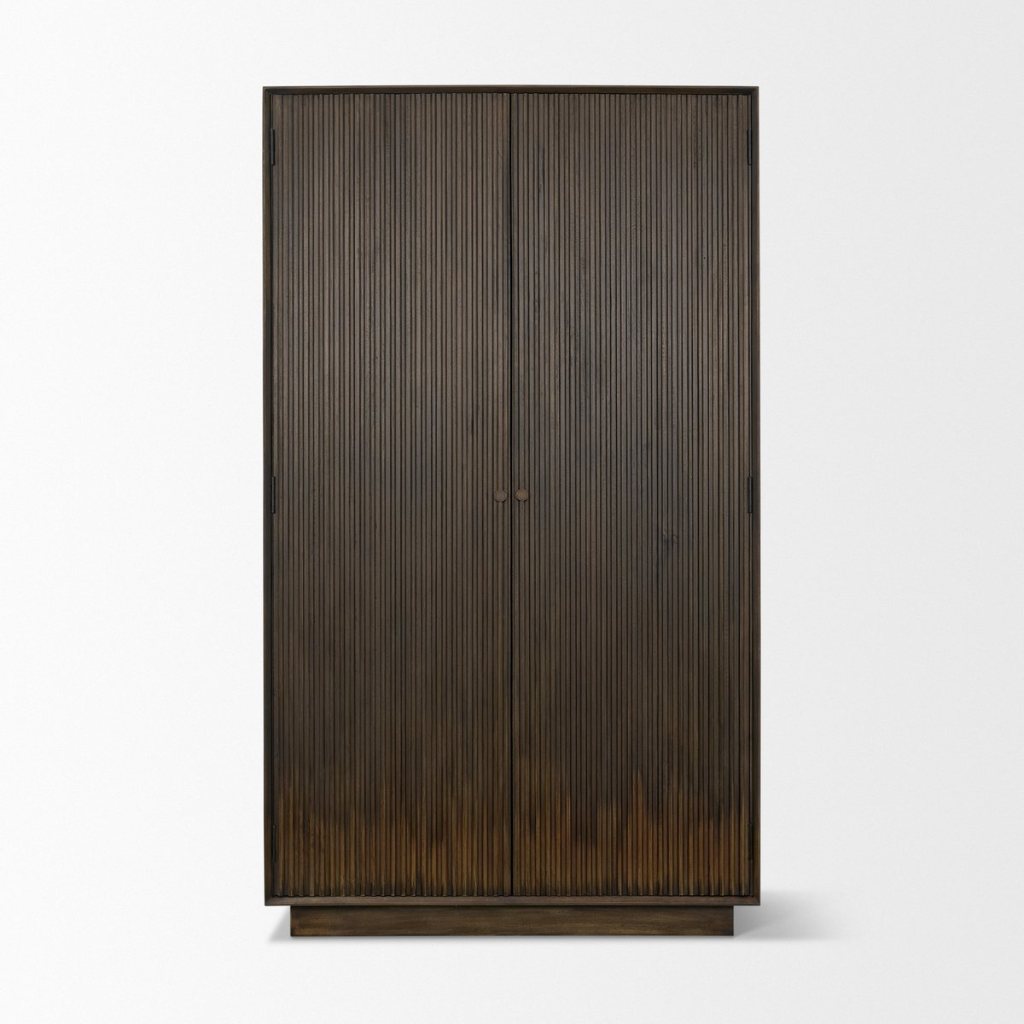 Cinder 42" Distressed Dark Brown Reeded 2-Door Tall Cabinet -- Dark Brown