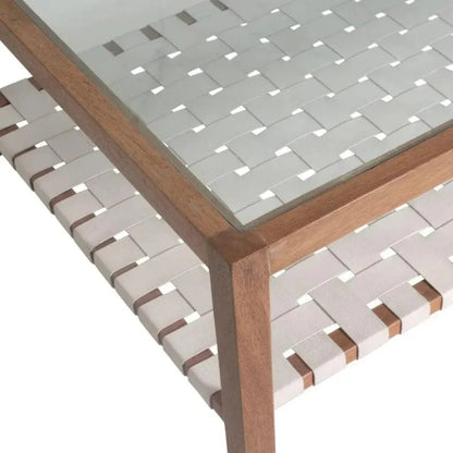 Glass & Leather Coffee Table Peyton Storage -- view 4