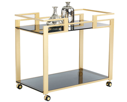 Avondale Bar Cart Gold Frame Black Glass Shelves