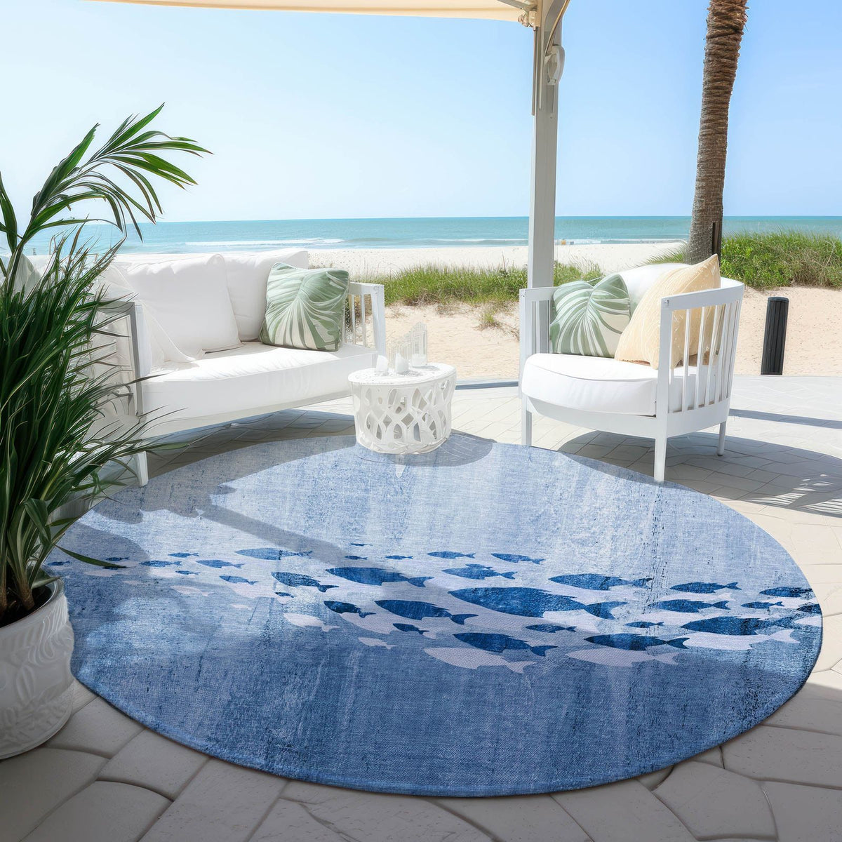 Nautical Blue Washable Indoor-Outdoor Rug -- blue