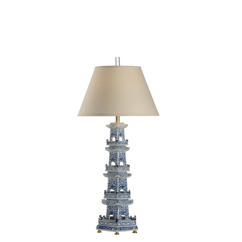 Pagoda Blue White Hand-Crafted Table Lamp