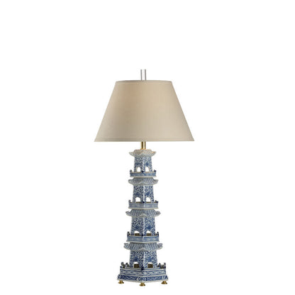 Pagoda Blue White Hand-Crafted Table Lamp
