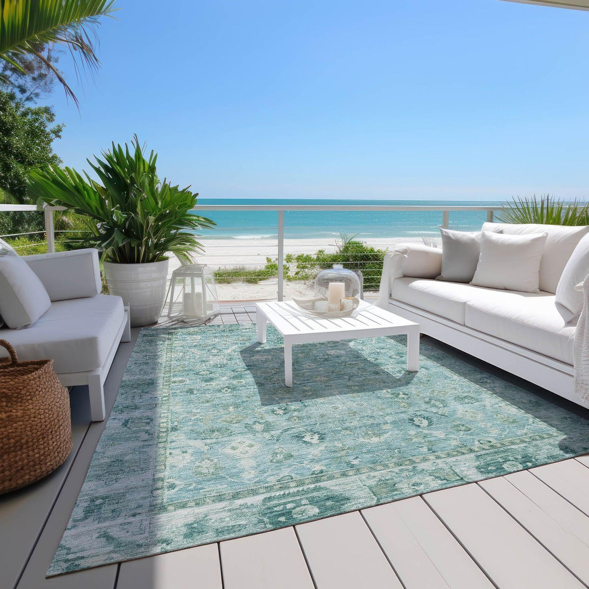 Laeel Blue Washable Indoor-Outdoor Rug -- blue