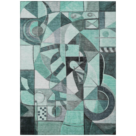 Jaelius Teal Washable Indoor-Outdoor Rug