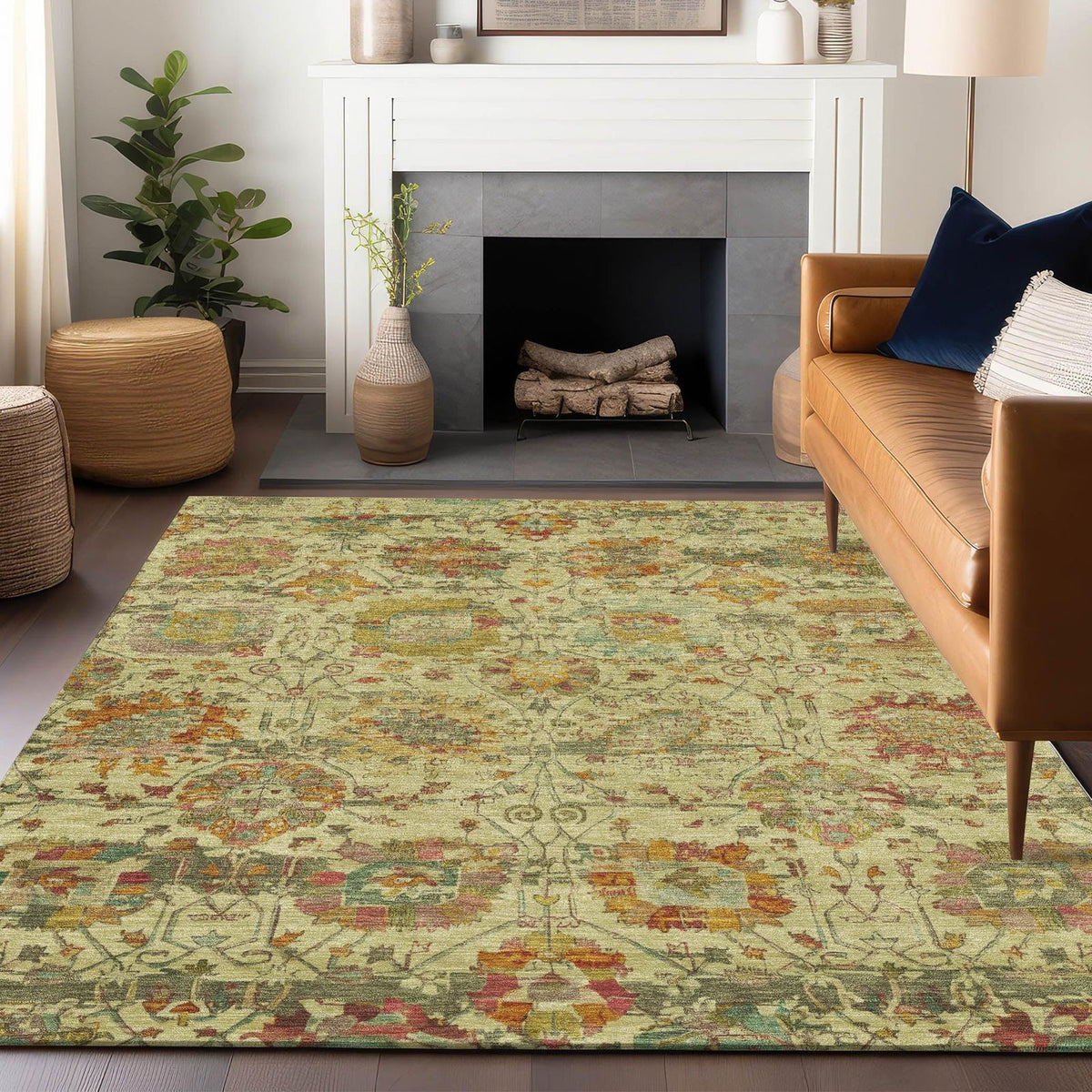 Haelira Gold Washable Indoor-Outdoor Rug -- gold