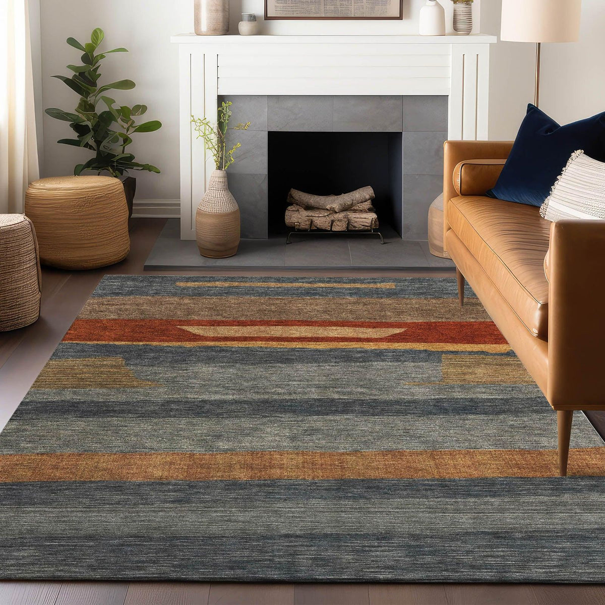 Haelora Blue Washable Indoor-Outdoor Rug -- blue