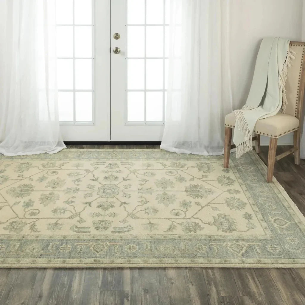 Afta Border Pastel Teal Large Area Rugs For Living Room -- teal