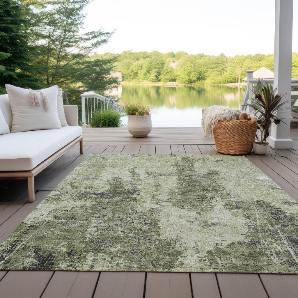 LOOMLAN Rugs Ebonelle Green Washable Indoor-Outdoor Rug