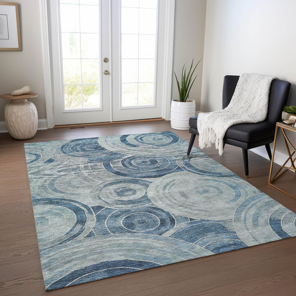 Jaelain Blue Washable Indoor-Outdoor Rug -- blue