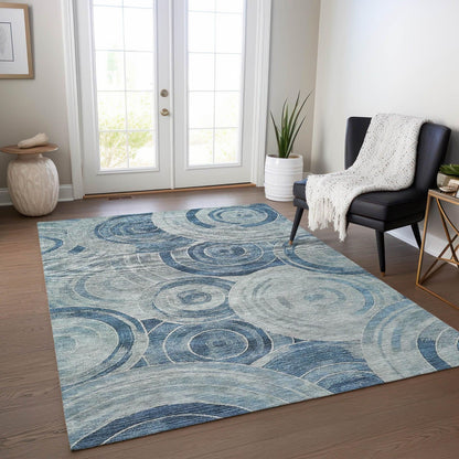 Jaelain Blue Washable Indoor-Outdoor Rug -- blue